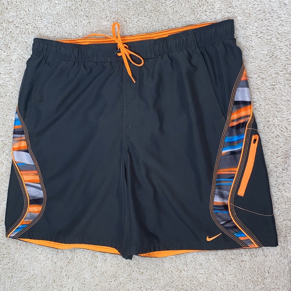 Nike board shorts grey with bright orange and multi colored on the sides Mens XL